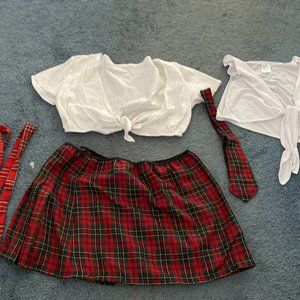 RARE SCHOOL GIRL UNIFORM SKIRT/TOP/PIG TAIL BOWS/TIE/SZ SMALL